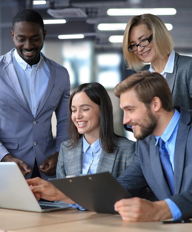 Financial advisors reviewing client portfolio strategy